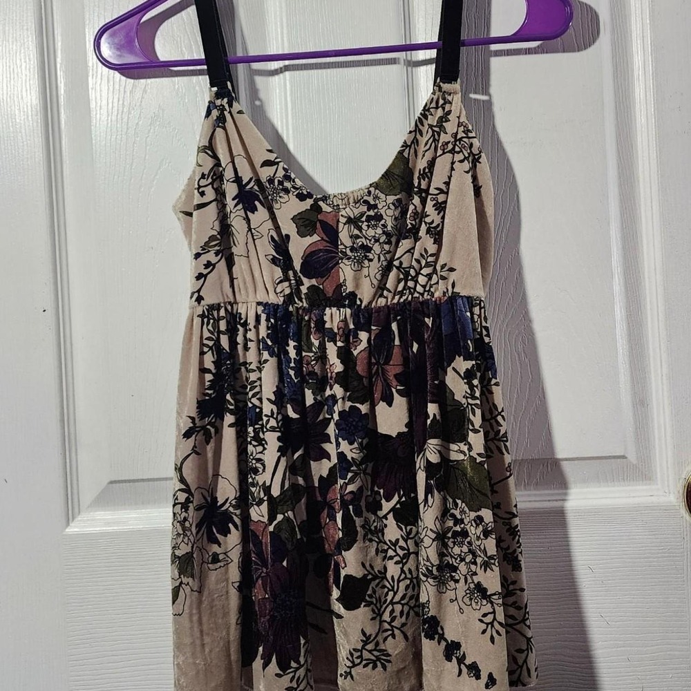Vintage Beige Velvet Floral Babydoll Tank